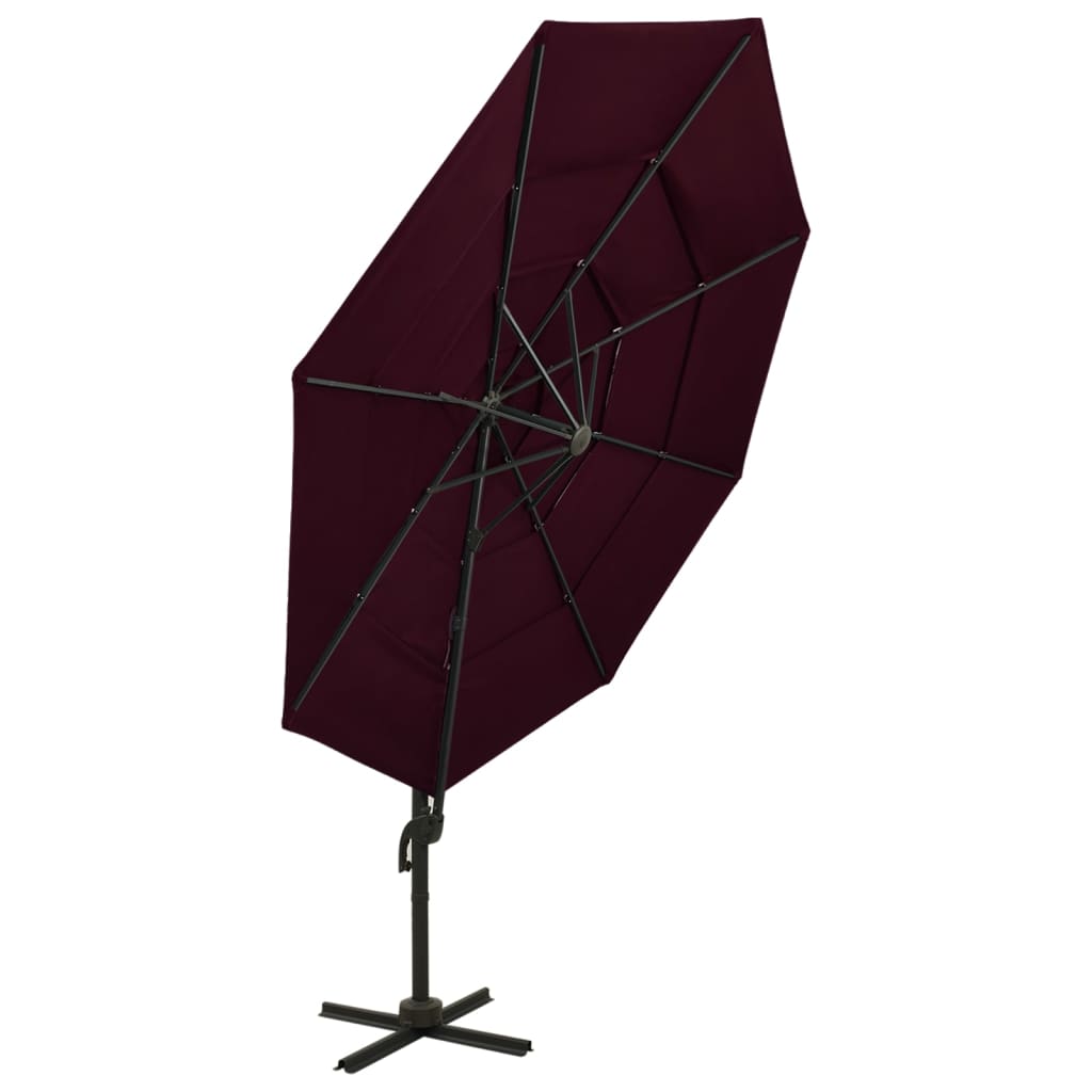 Градински чадър на 4 нива с алуминиев прът, бордо червен, 3x3 м