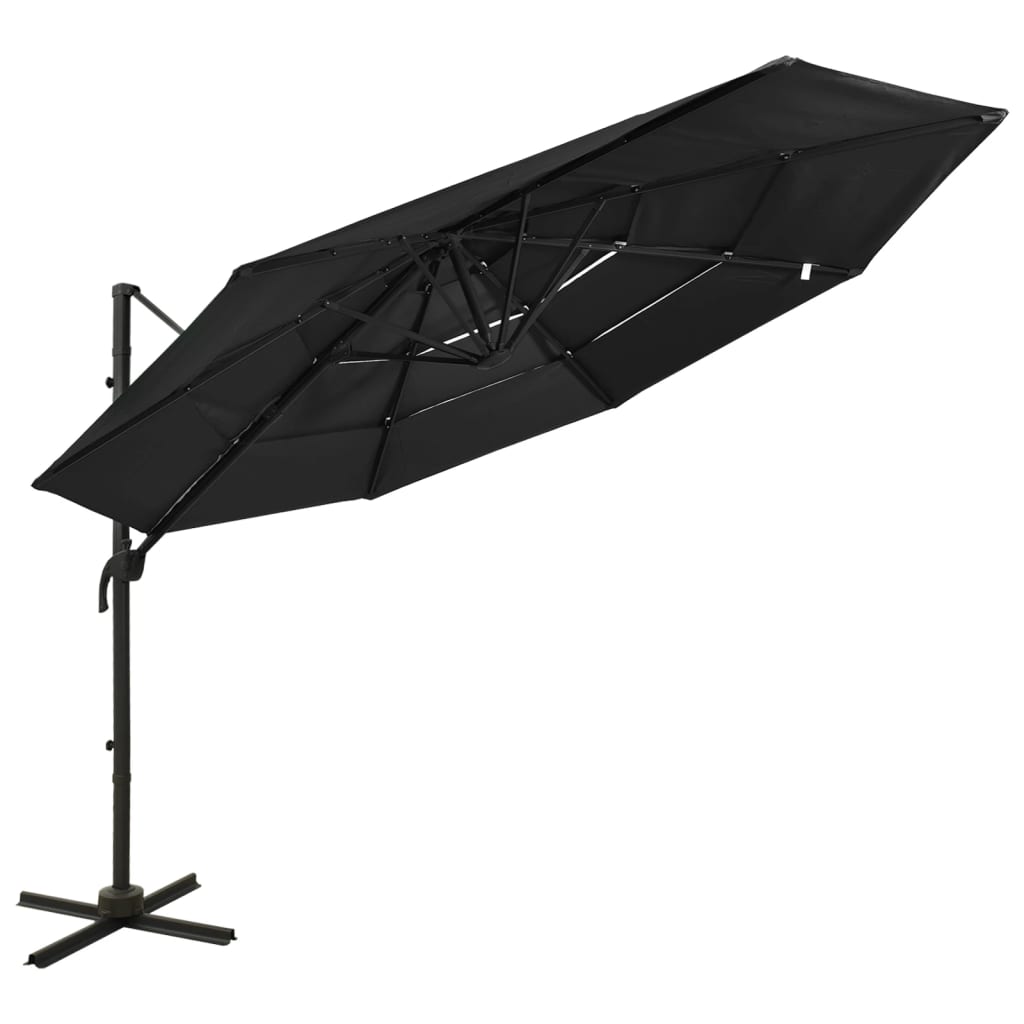 Градински чадър на 4 нива с алуминиев прът, черен, 3x3 м