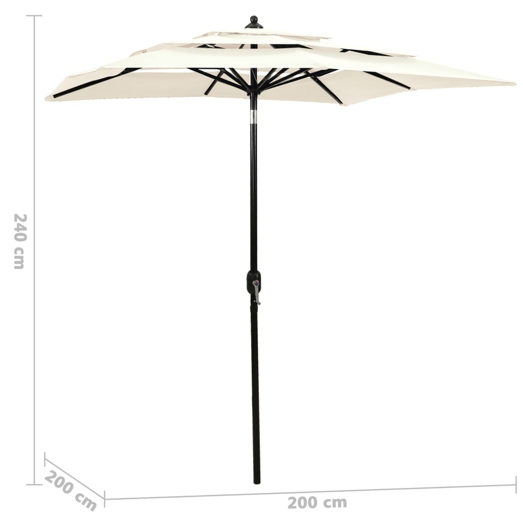 Градински чадър на 3 нива с алуминиев прът, пясъчен, 2x2 м