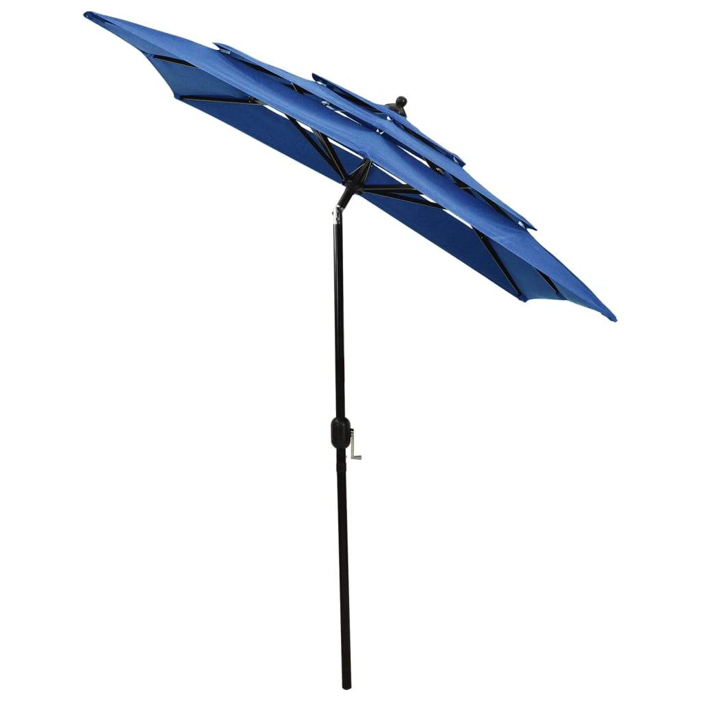 Градински чадър на 3 нива с алуминиев прът, лазурносин, 2x2 м