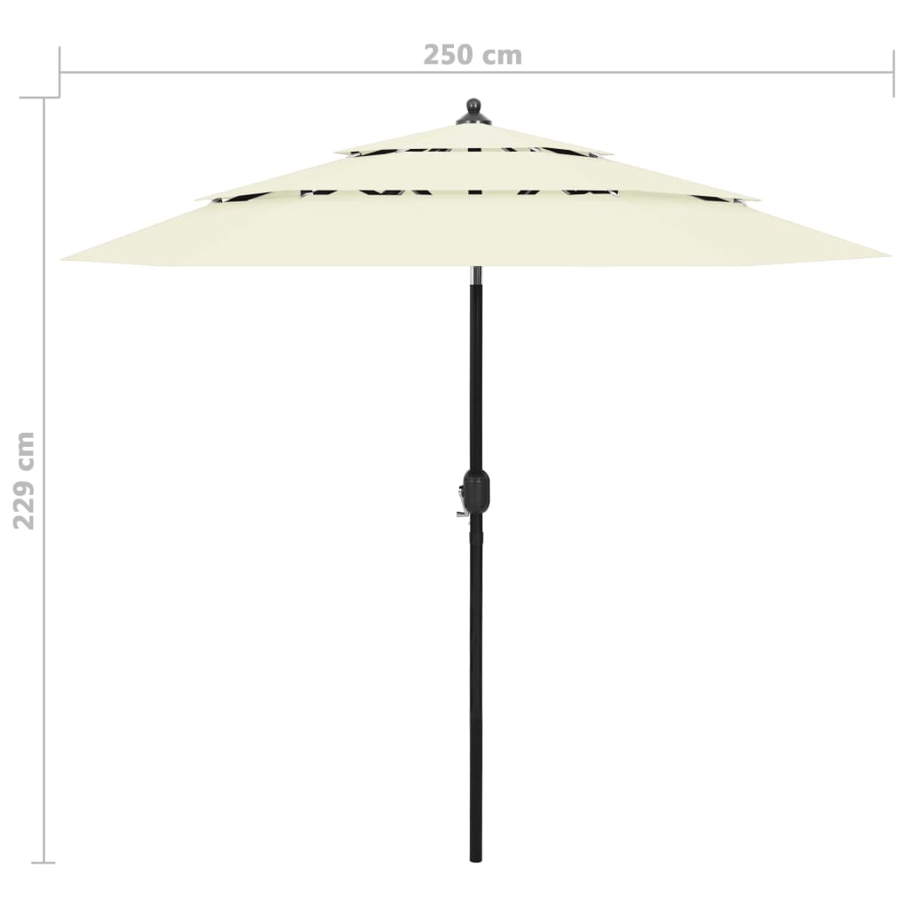 Градински чадър на 3 нива с алуминиев прът, пясъчен, 2,5 м