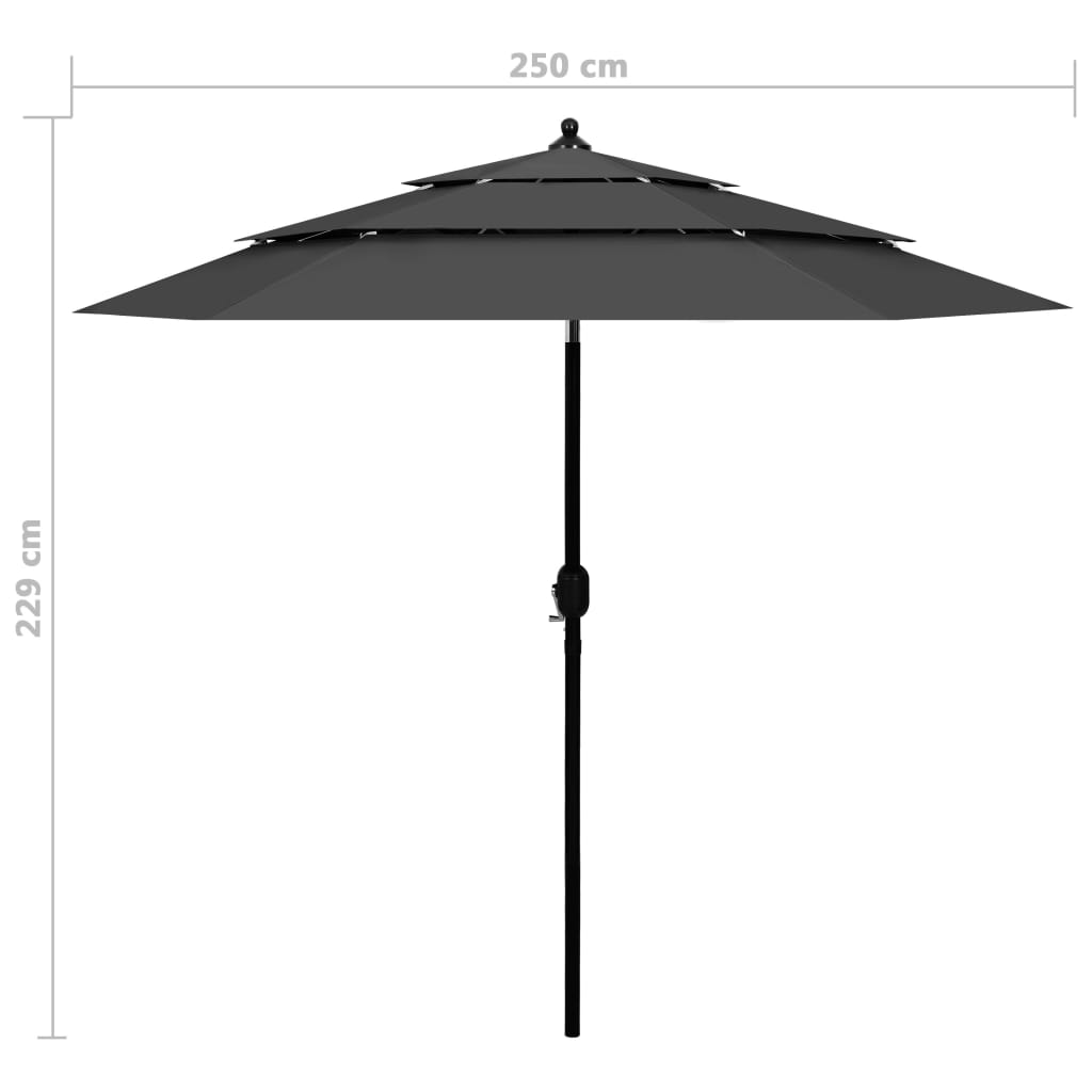 Градински чадър на 3 нива с алуминиев прът, антрацит, 2,5 м