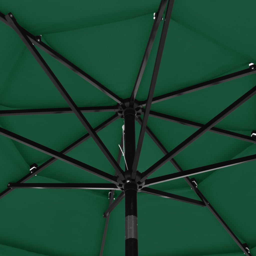 Градински чадър на 3 нива с алуминиев прът, зелен, 3 м