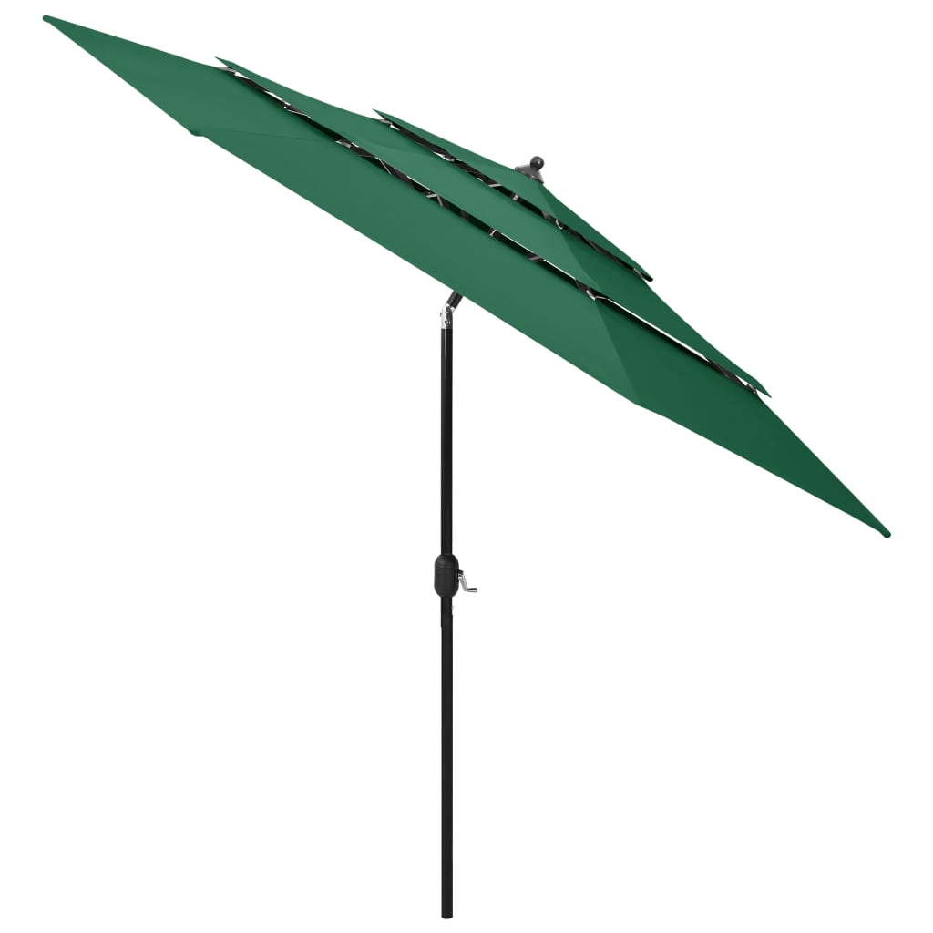 Градински чадър на 3 нива с алуминиев прът, зелен, 3 м