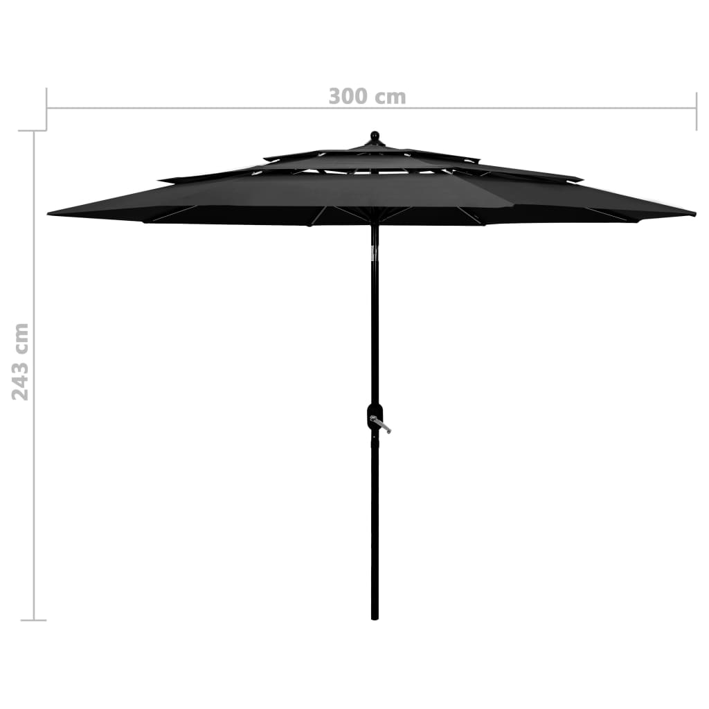 Градински чадър на 3 нива с алуминиев прът, антрацит, 3 м