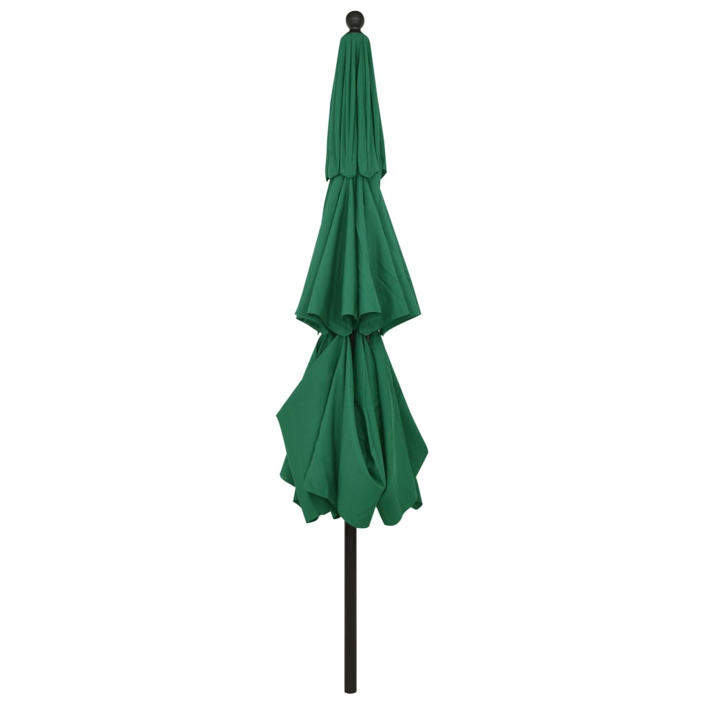 Градински чадър на 3 нива с алуминиев прът, зелен, 3,5 м