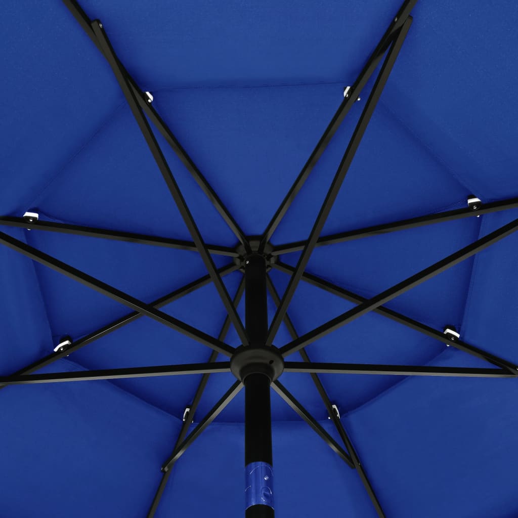 Градински чадър на 3 нива с алуминиев прът, лазурносин, 3,5 м