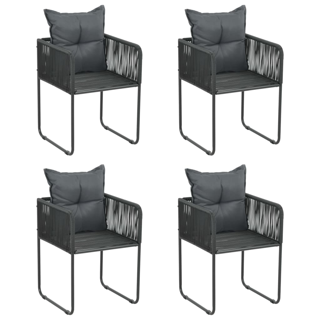 Външни столове с възглавнички, 4 бр, полиратан, черни