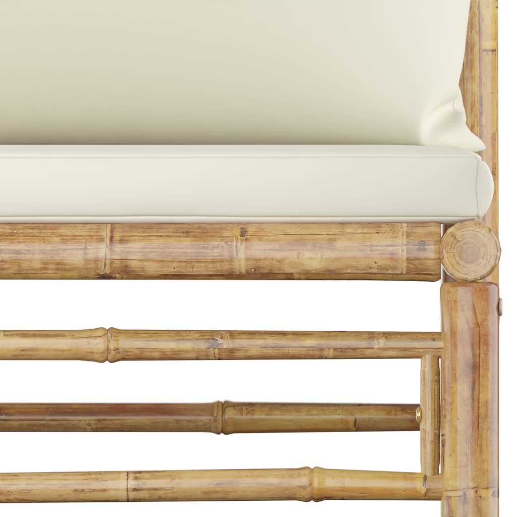 Градински среден диван с кремавобели възглавници бамбук