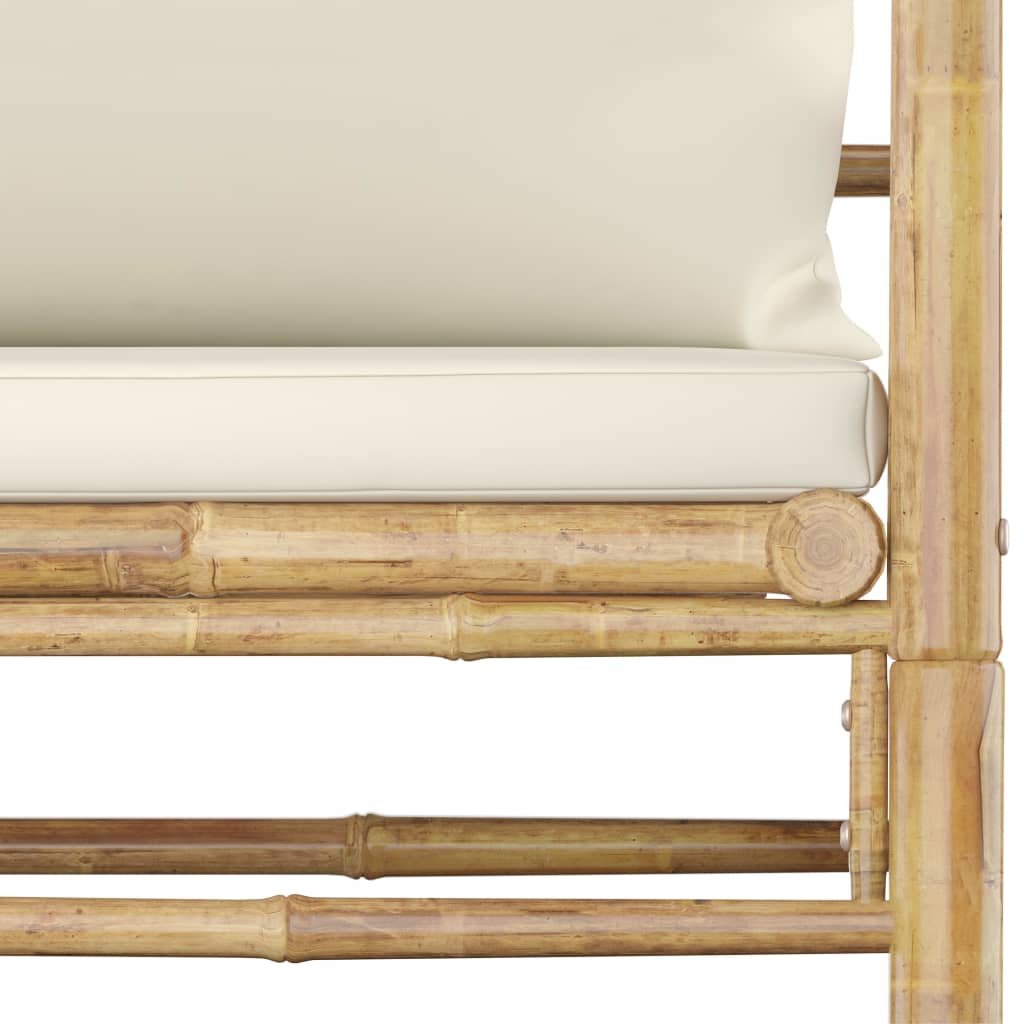 Градински диван с кремавобели възглавници бамбук
