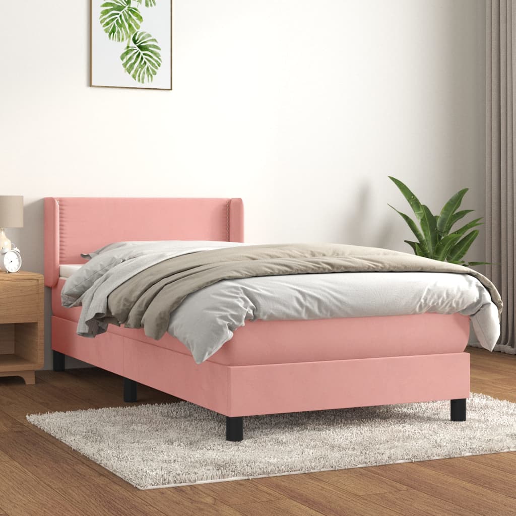 Боксспринг легло с матрак, розова, 90x190 см, кадифе