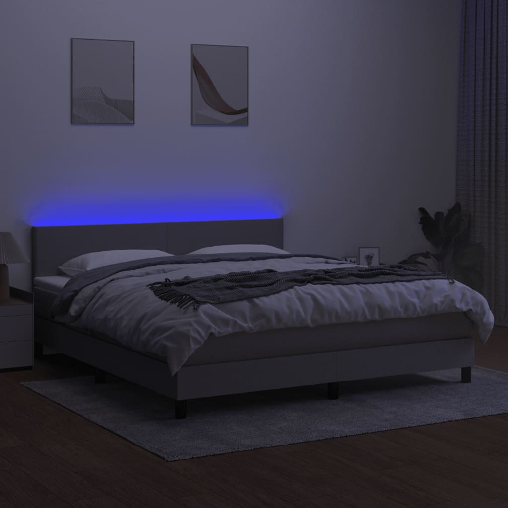 Боксспринг легло с матрак и LED, светлосиво, 160x200 см, плат