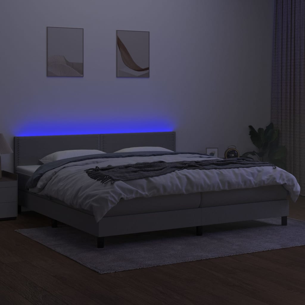 Боксспринг легло с матрак и LED, светлосиво, 200x200 см, плат