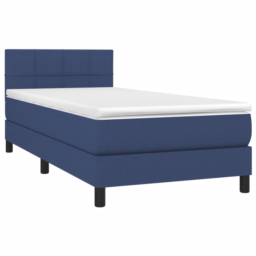 Боксспринг легло с матрак и LED, синьо, 100x200 см, плат