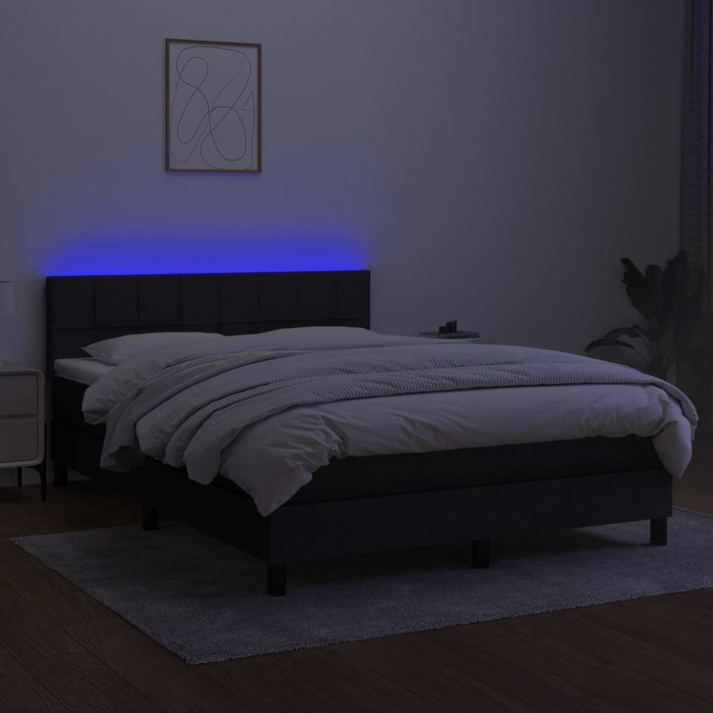 Боксспринг легло с матрак и LED, черно, 140x200 см, плат