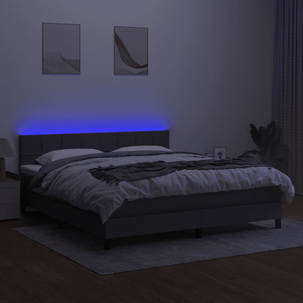 Боксспринг легло с матрак и LED, тъмносиво, 180x200 см, плат