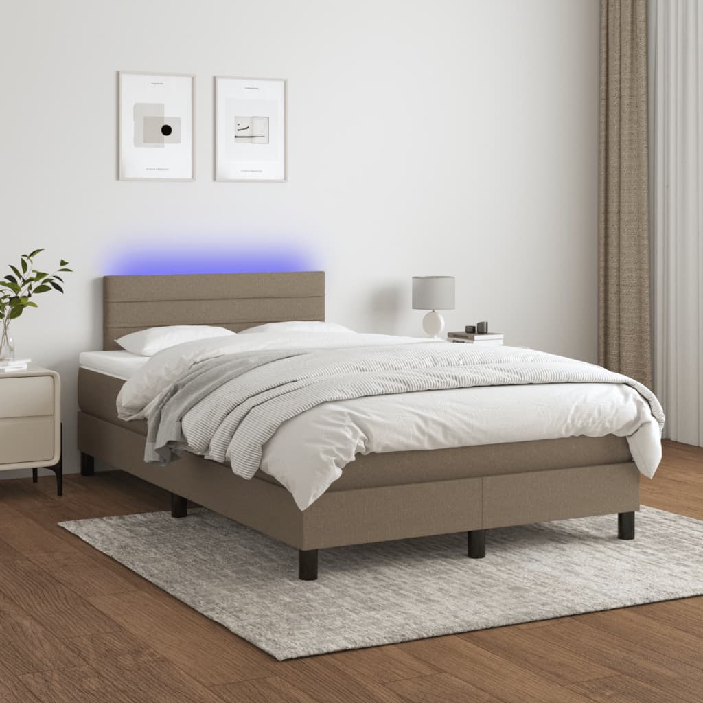 Боксспринг легло с матрак и LED, таупе, 120x200 см, плат