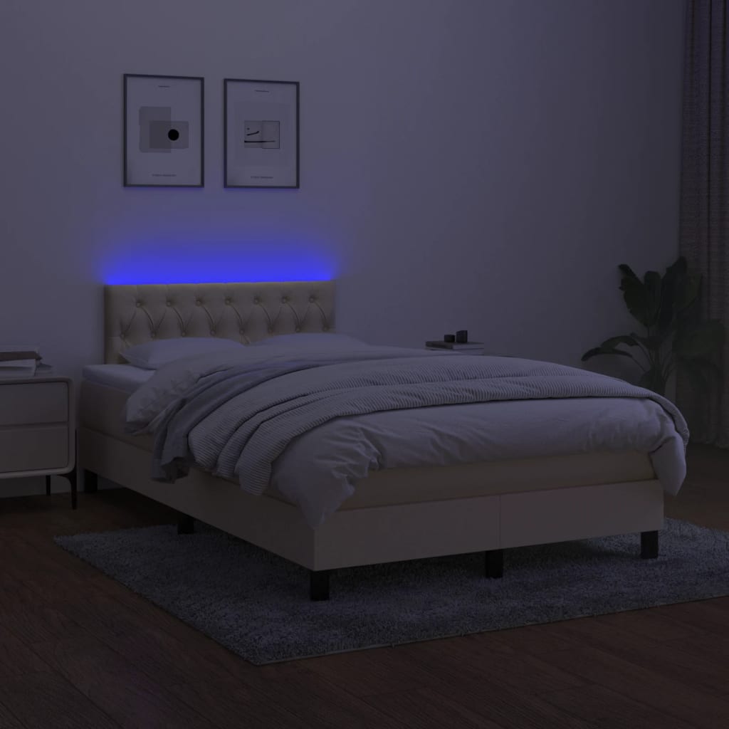 Боксспринг легло с матрак и LED, кремаво, 120x200 см, плат
