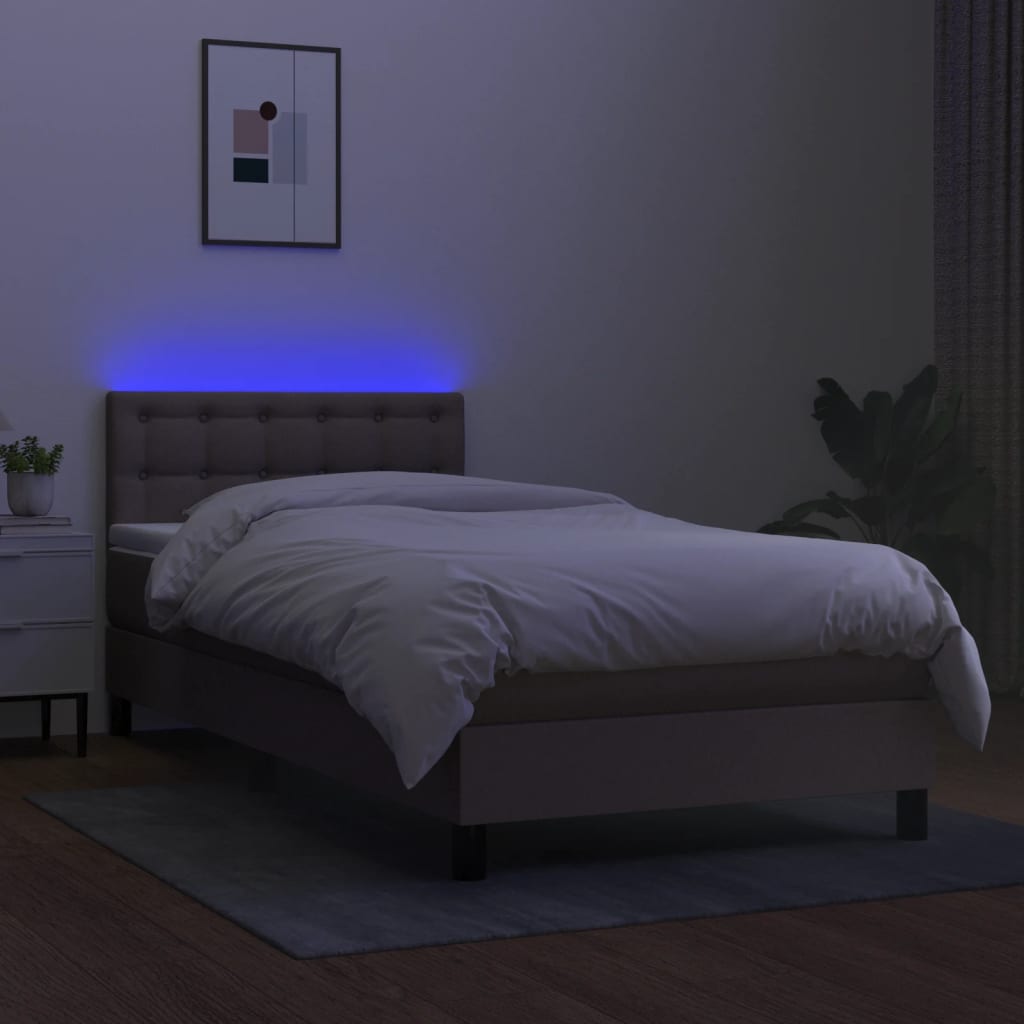 Боксспринг легло с матрак и LED, таупе, 100x200 см, плат