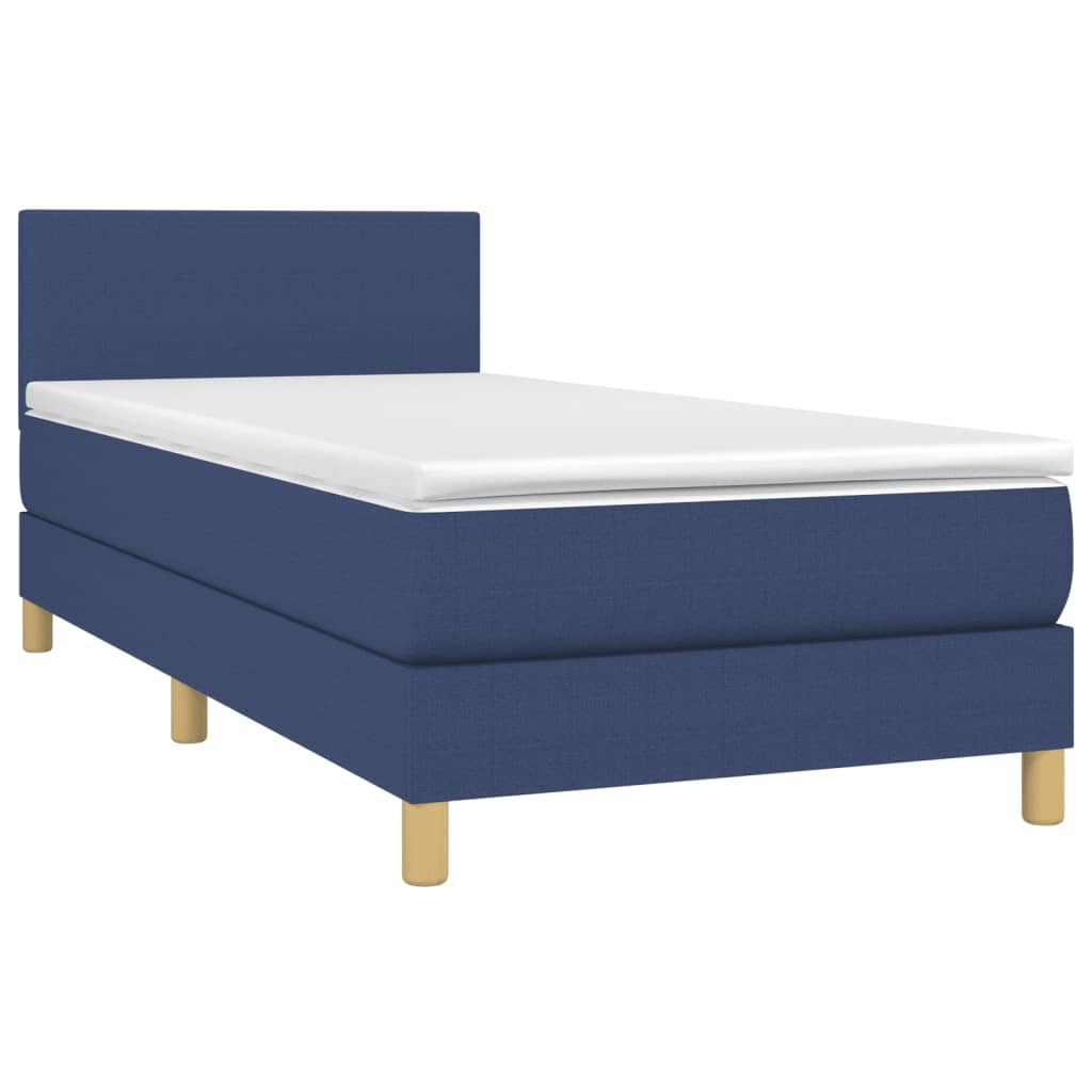 Боксспринг легло с матрак и LED, синьо, 80x200 см, плат