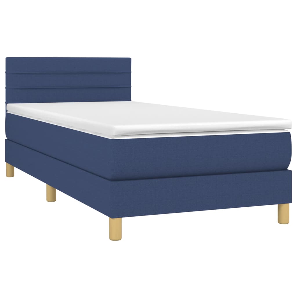 Боксспринг легло с матрак и LED, синя, 90x200 см, плат