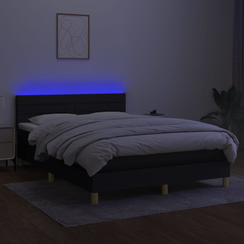 Боксспринг легло с матрак и LED, черно, 140x200 см, плат