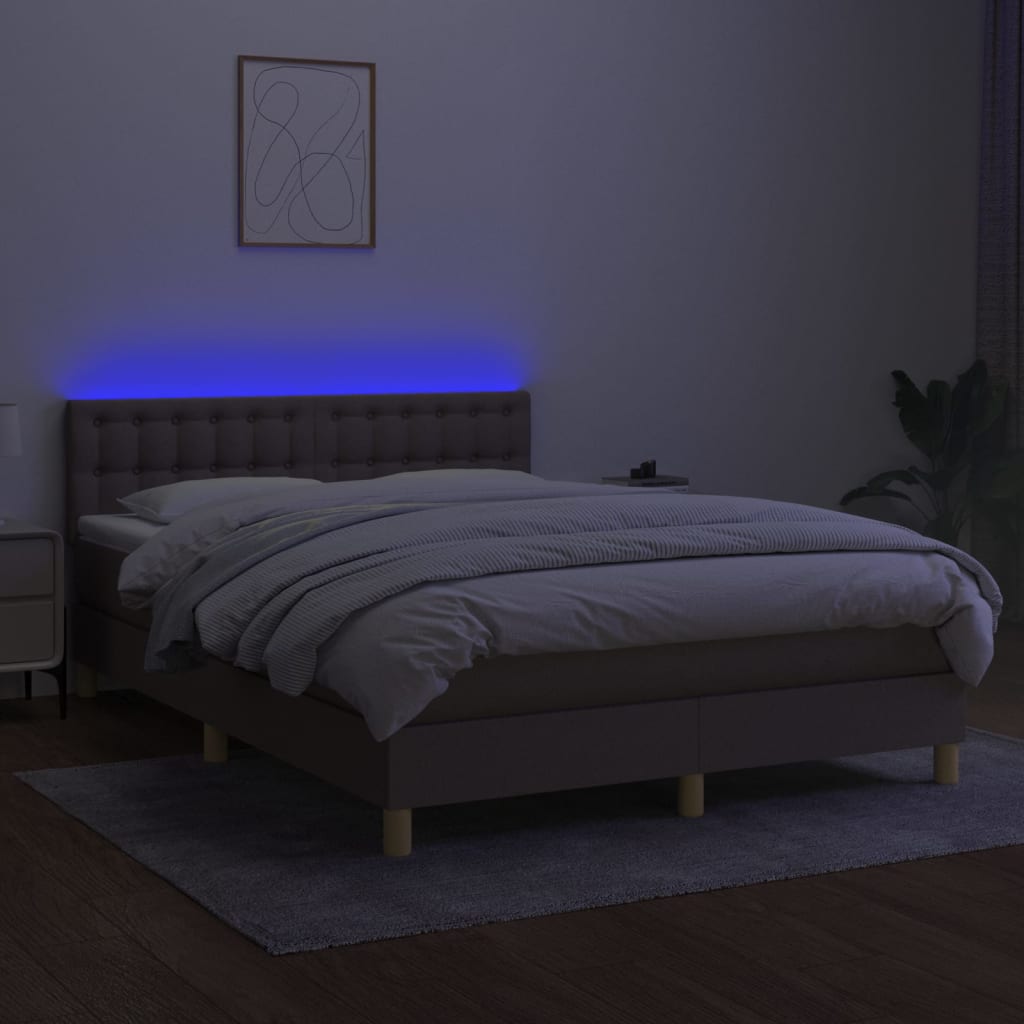 Боксспринг легло с матрак и LED, таупе, 140x200 см, плат