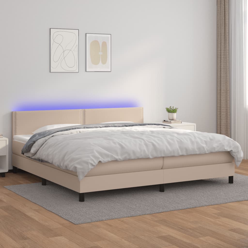 Боксспринг легло с матрак LED капучино 200x200 см