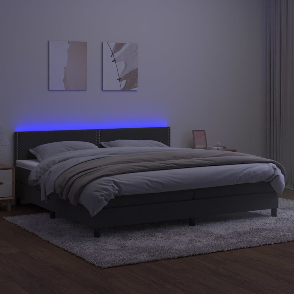 Боксспринг легло с матрак и LED, тъмносиво, 200x200 см, кадифе
