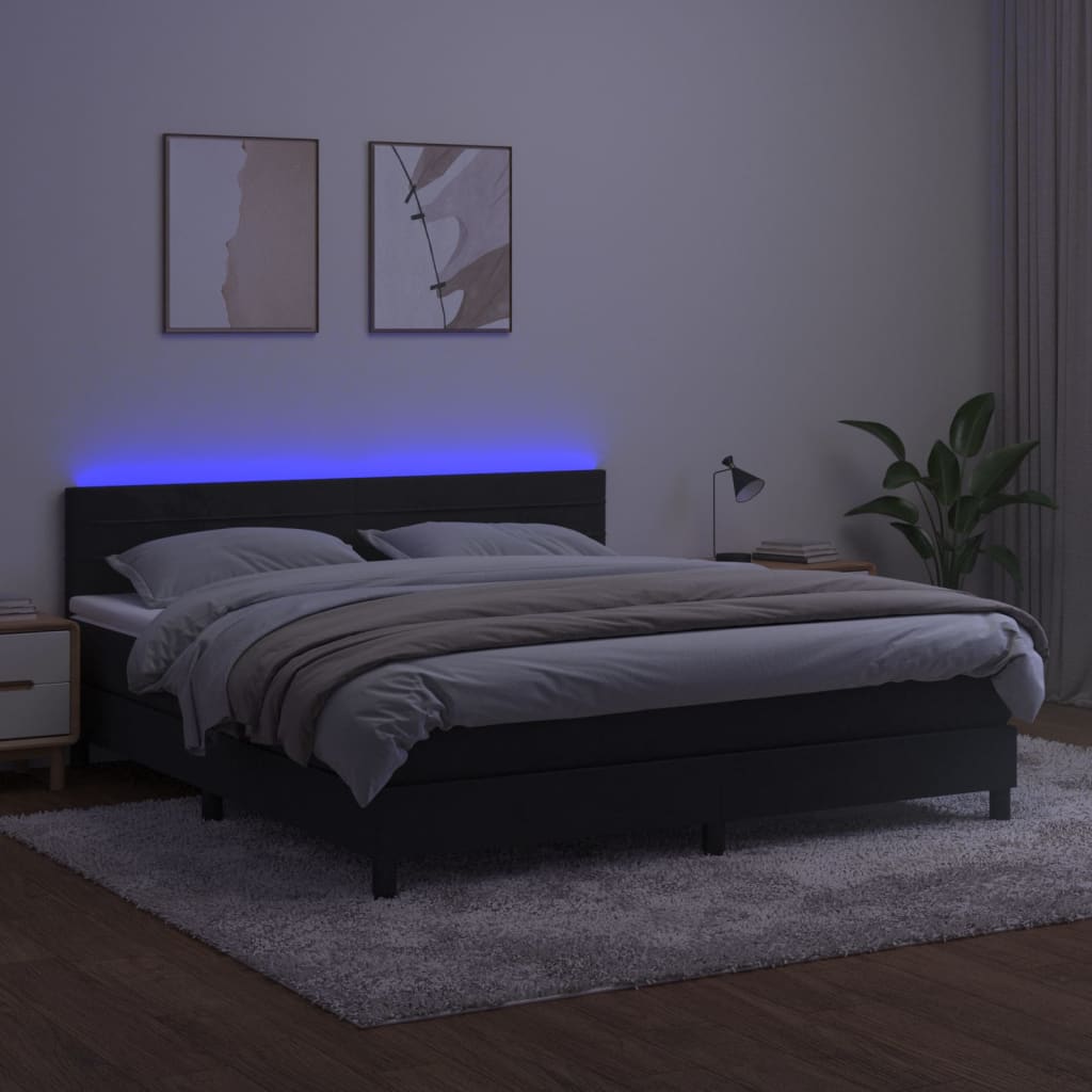 Боксспринг легло с матрак и LED, черно, 180x200 см, кадифе