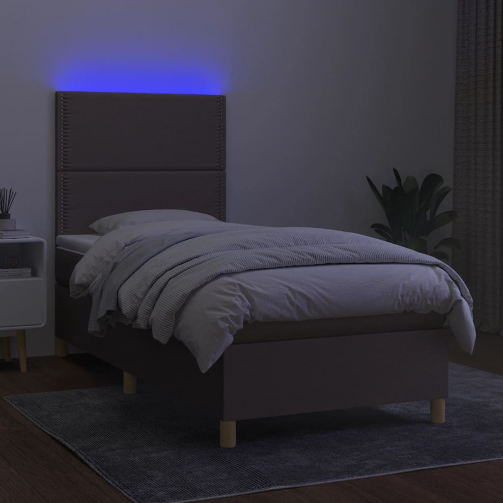 Боксспринг легло с матрак и LED, таупе, 90x200 см, плат