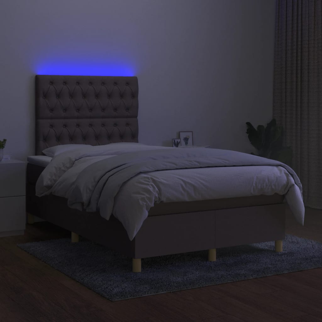 Боксспринг легло с матрак и LED, таупе, 120x200 см, плат