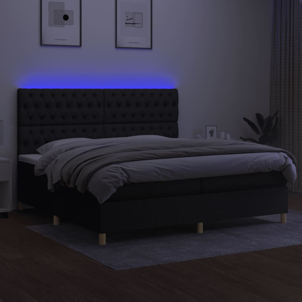 Боксспринг легло с матрак и LED, черна, 200x200 см, плат