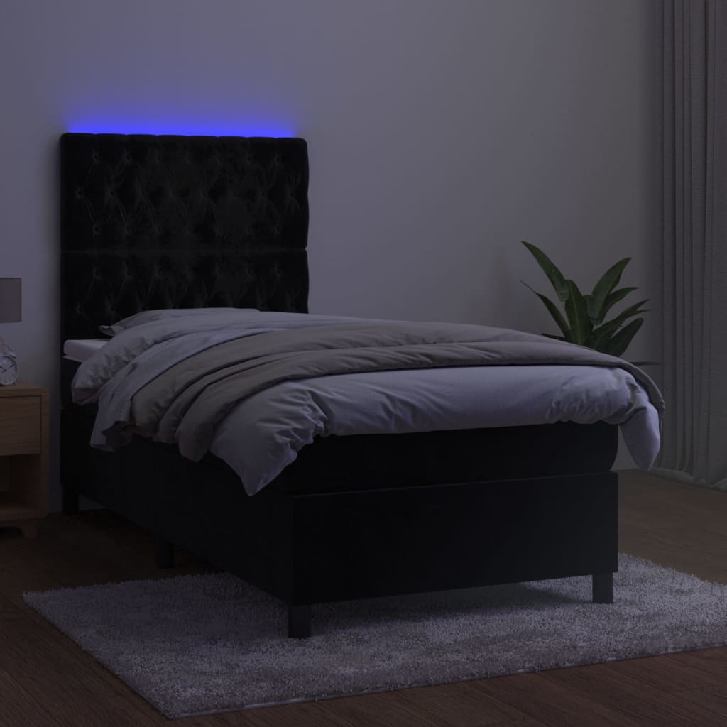 Боксспринг легло с матрак и LED, черно, 80x200 см, кадифе