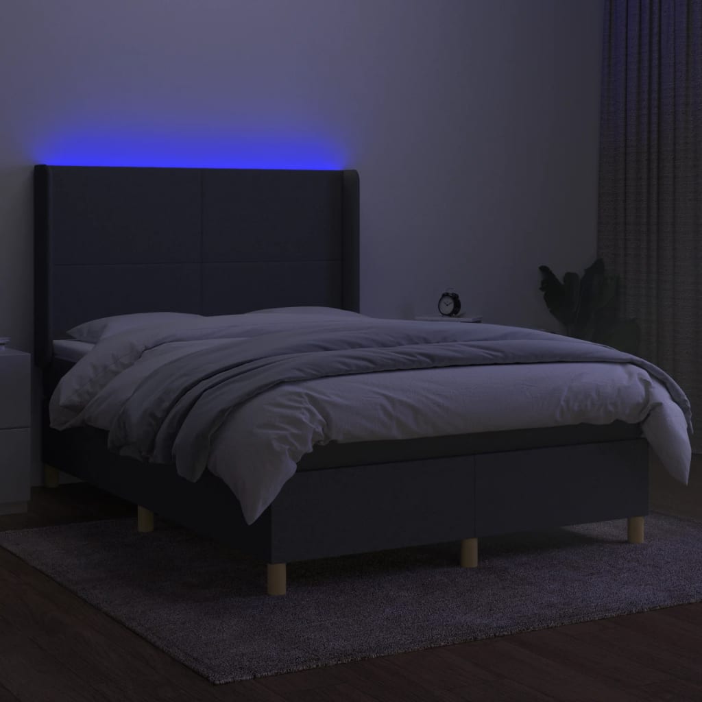 Боксспринг легло с матрак и LED, тъмносиво, 140x200 см, плат