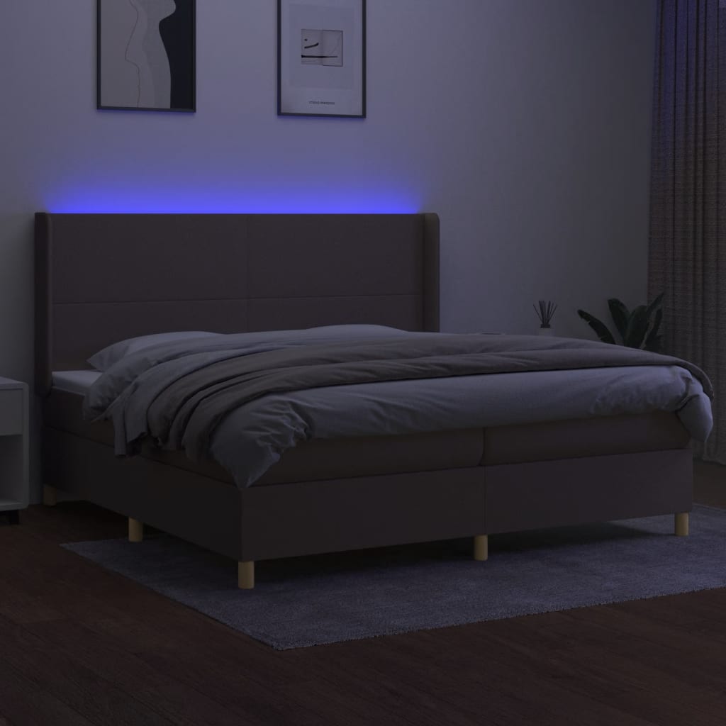 Боксспринг легло с матрак и LED, таупе, 200x200 см, плат