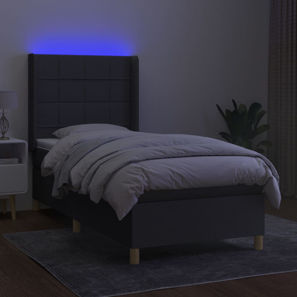 Боксспринг легло с матрак и LED, тъмносива, 90x190 см, плат