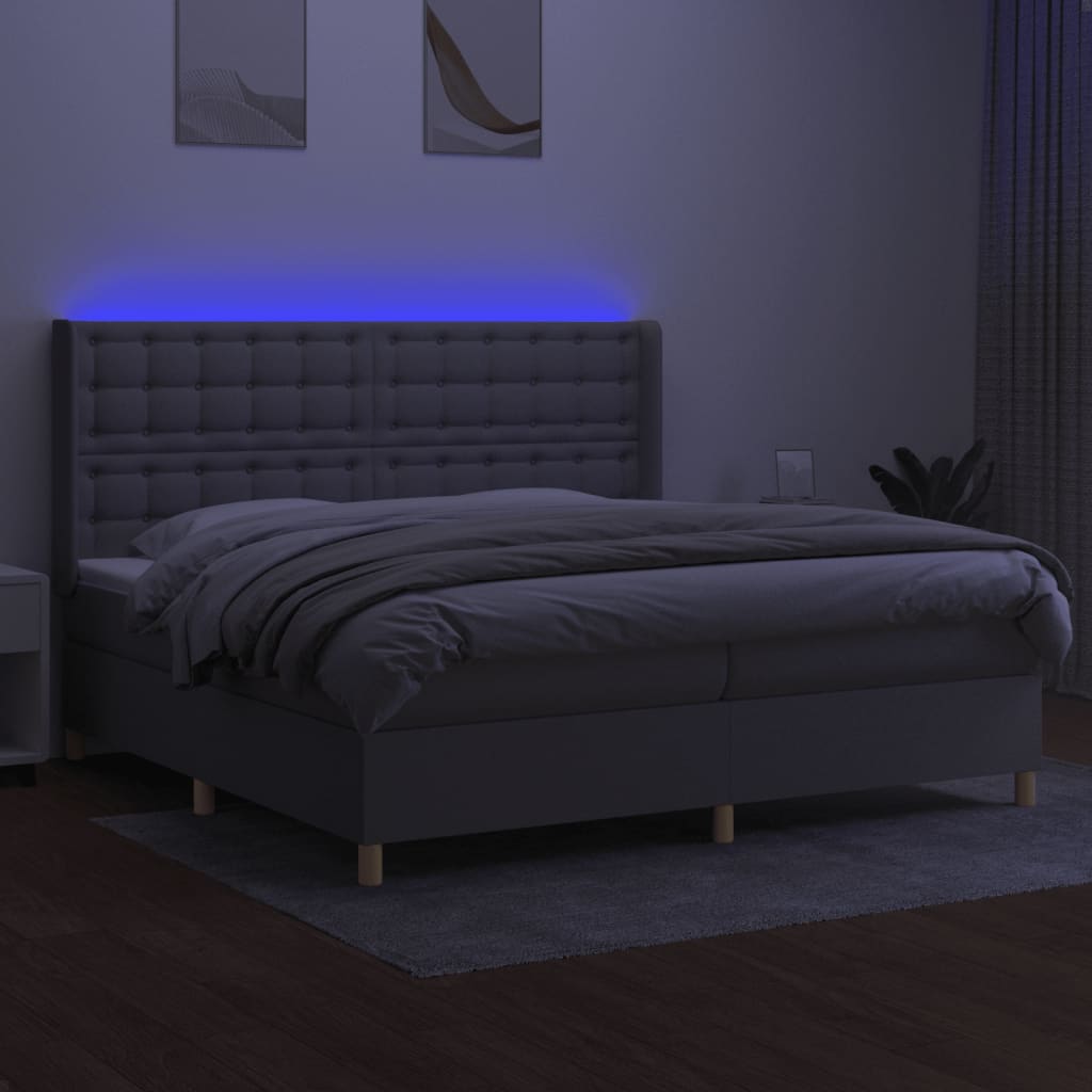 Боксспринг легло с матрак и LED, светлосиво, 200x200 см, плат 