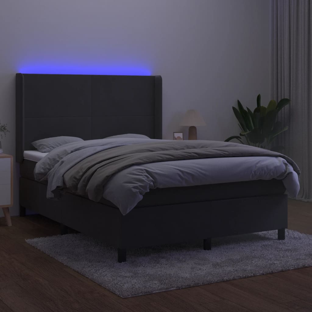 Боксспринг легло с матрак и LED, тъмносиво, 140x190 см, кадифе