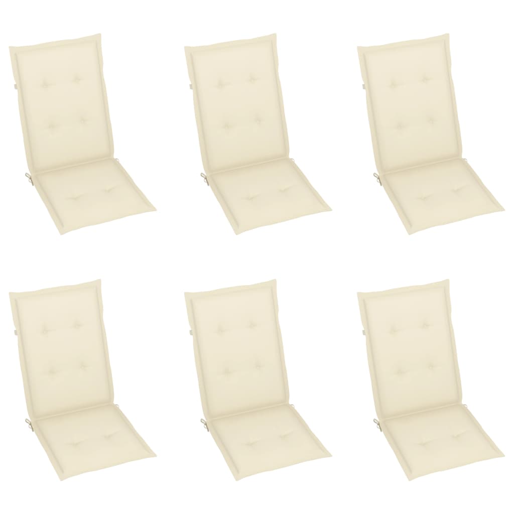 Възглавници за градински столове, 6 бр, кремави, 120x50x3 см