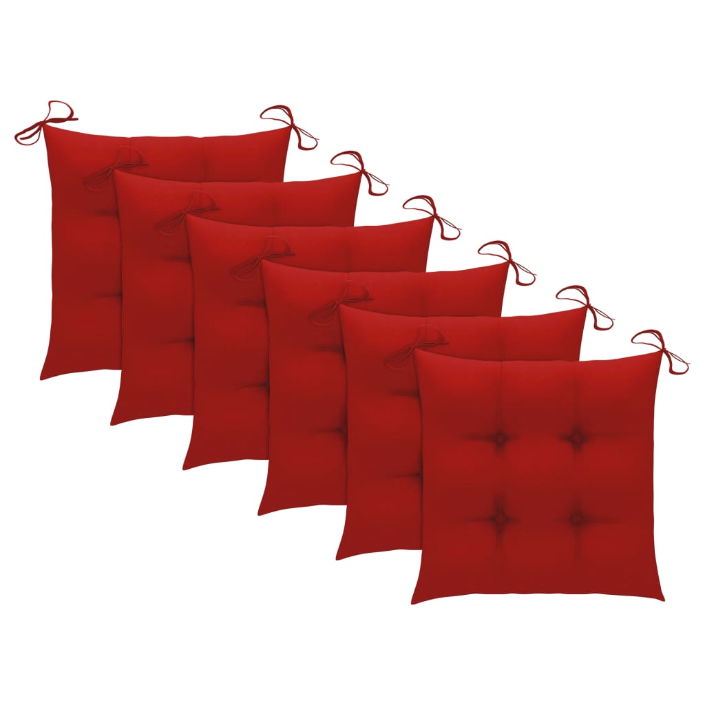 Възглавници за градински столове 6 бр червени 40x40x7 см плат