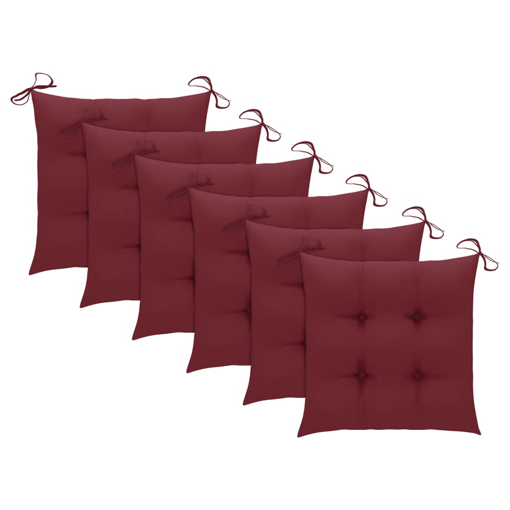 Възглавници за столове 6 бр виненочервени 40x40x7 см плат