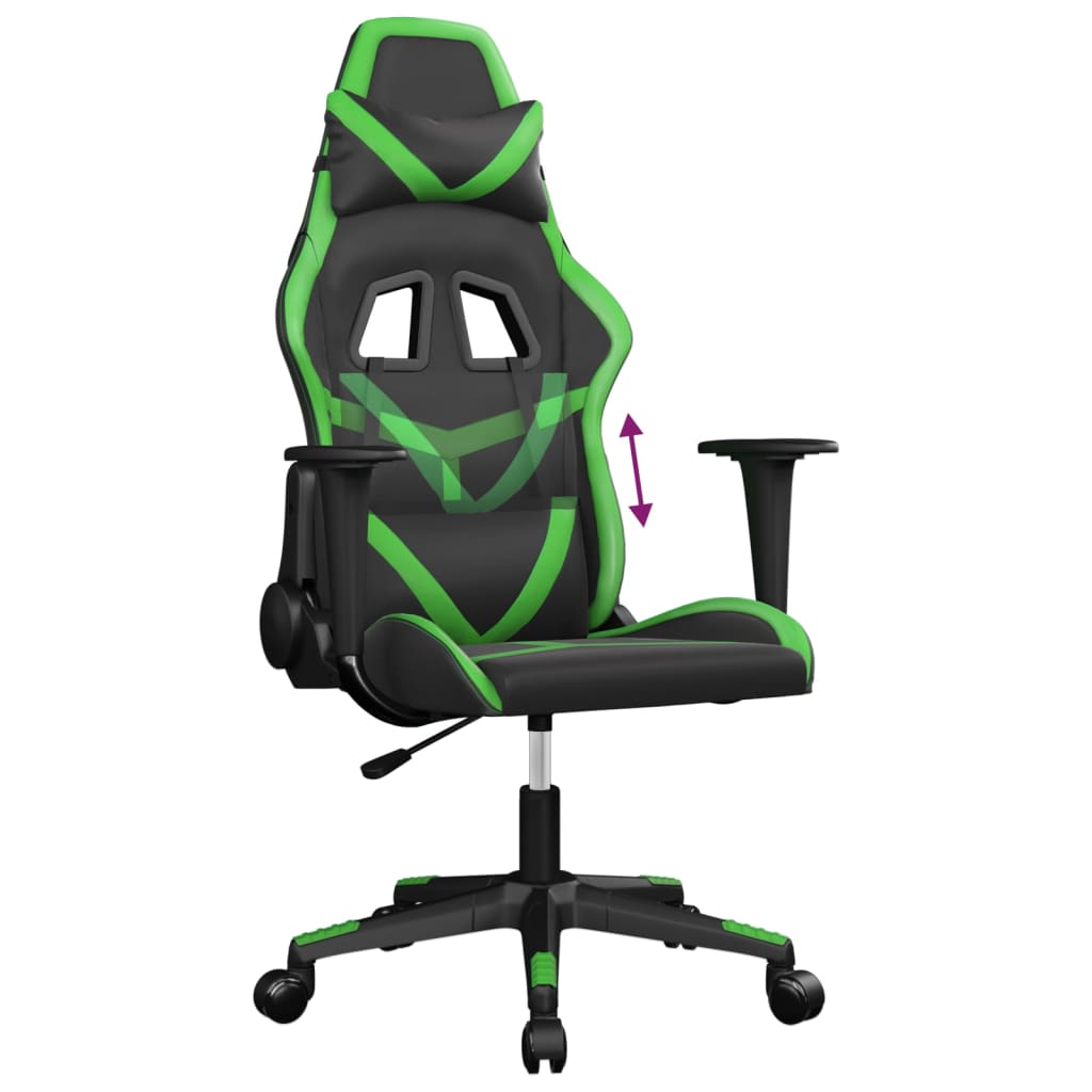 Гейминг стол, черно и зелено, изкуствена кожа