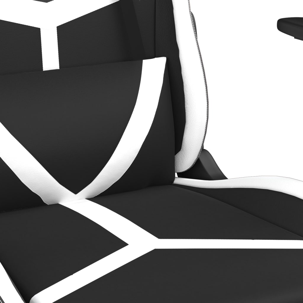 Гейминг стол с опора за крака, черно и бяло, изкуствена кожа