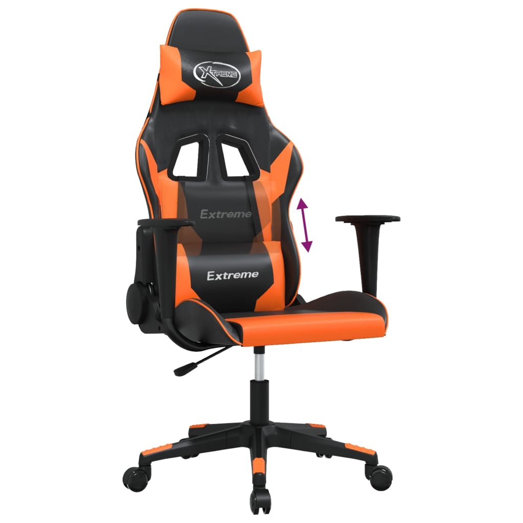 Гейминг стол, черно и оранжево, изкуствена кожа