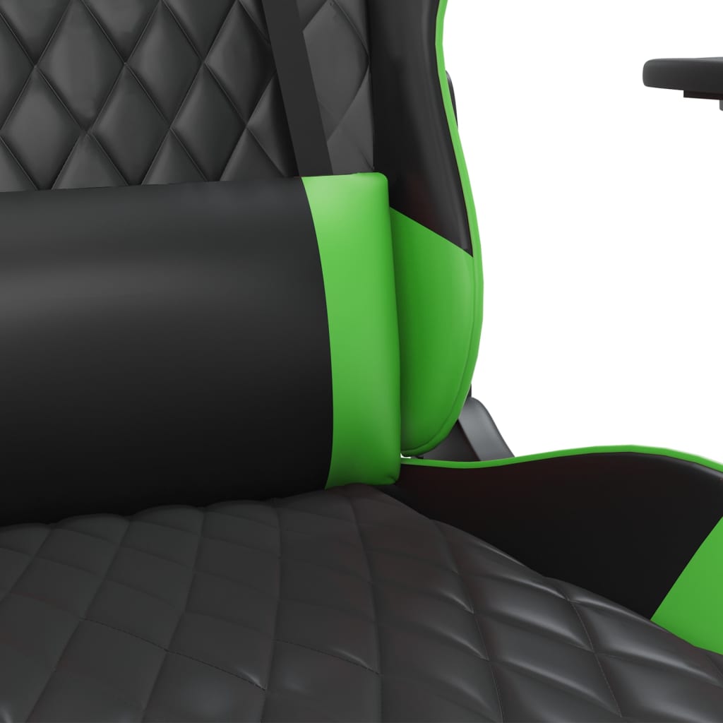Гейминг стол с опора за крака, черно и зелено, изкуствена кожа