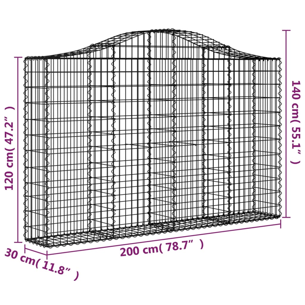 Габионни кошници арка 8 бр 200x30x120/140 см поцинковано желязо