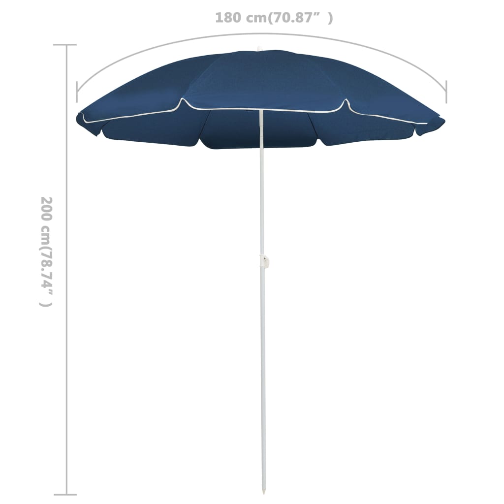 Градински чадър със стоманен прът, син, 180 см