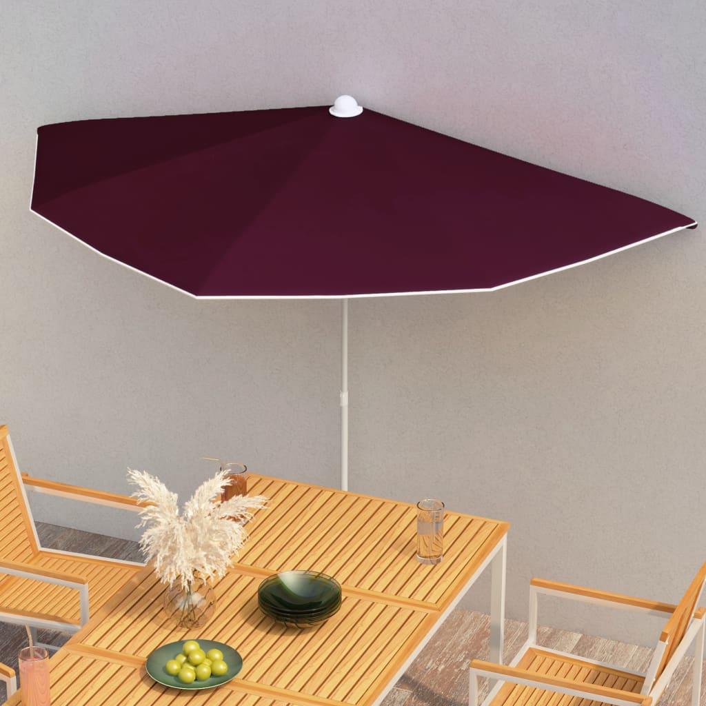 Градински полукръгъл чадър с прът 180x90 см бордо червен
