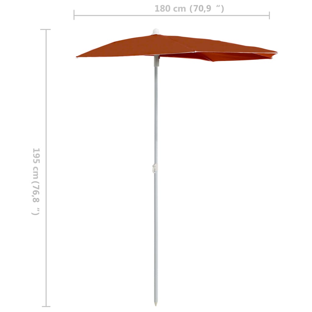 Градински полукръгъл чадър с прът 180x90 см теракота